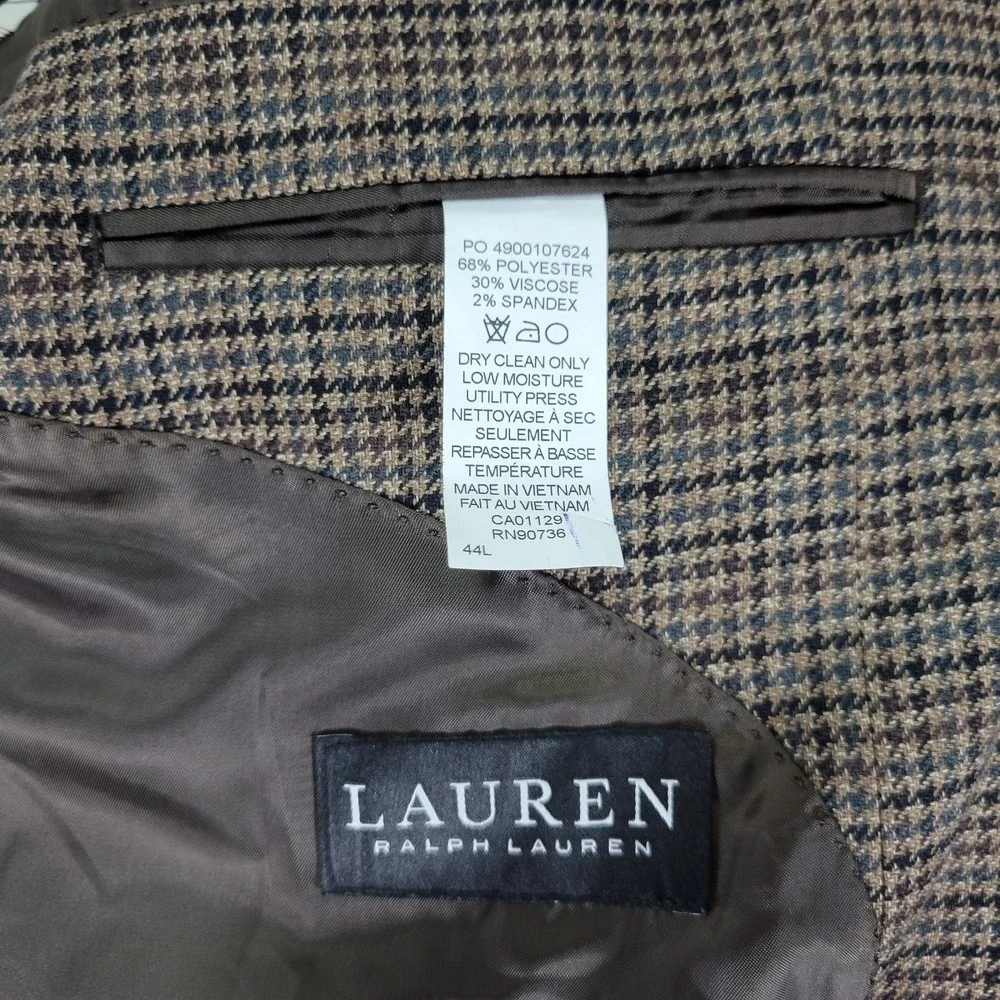 Lauren Ralph Lauren‎ Men's Sport Coat Blazer Two Button Brown Houndstooth